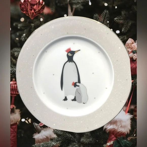 Portmeirion London NWT Sarah Miller 4  Christmas Penguins Plates & 1 Cake Plate - Picture 4 of 11
